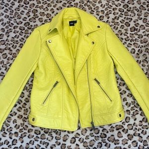 Neon Yellow Faux Leather Jacket